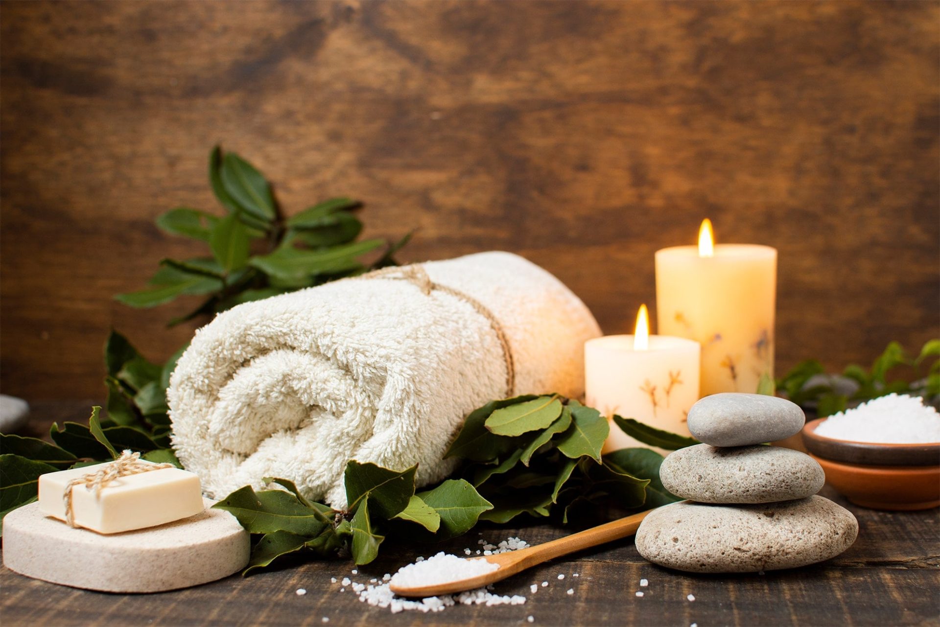 Spa gift box with towel, soap, candles and bath salt
